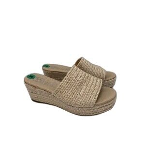 Sbicca Ballona Wedge Sandal 8 Beige Slip-On Open Toe Platform Espadrille Jute